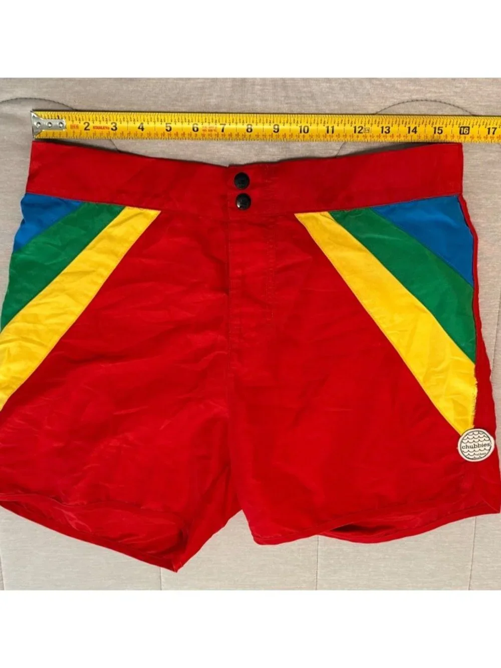 Chubbies Mens Red Yellow Green Retro Swim Trunks Board Shorts Medium M